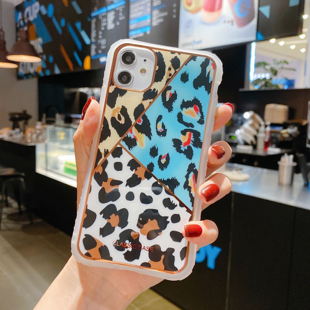 Electroplating love leopard print small waist protective cover phone case